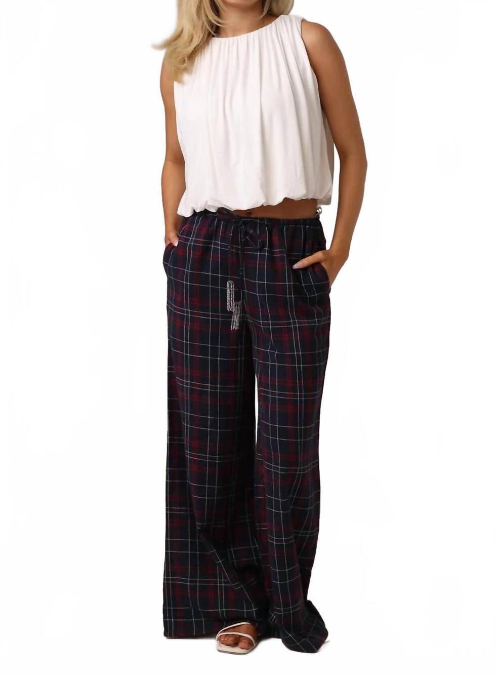 NEW SHORE beaded beach flannel pants in shoreside plaid
